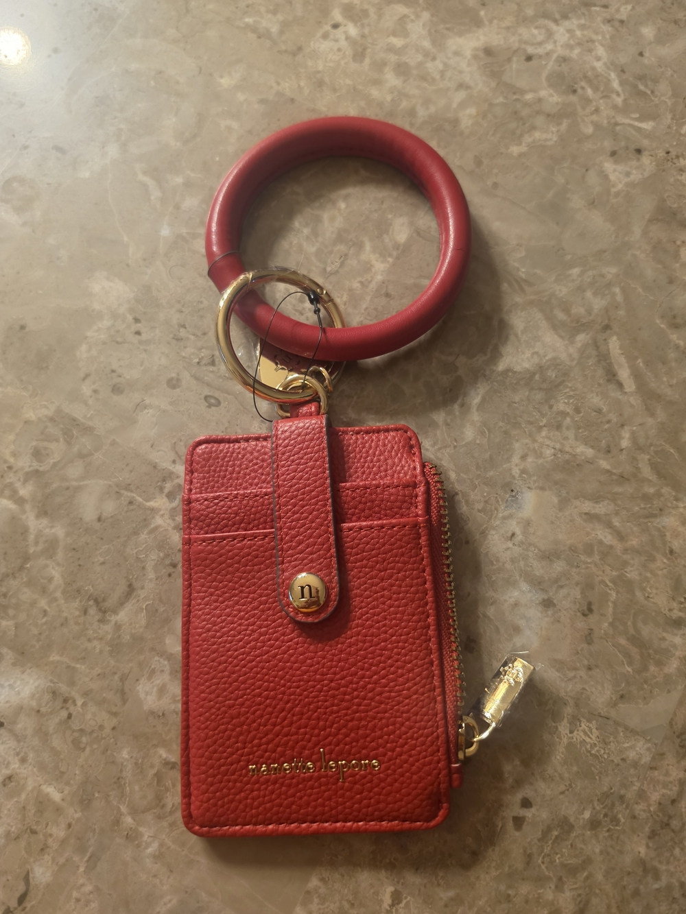 Nanette Lepore red leather wristlet cardholder with gold hardware